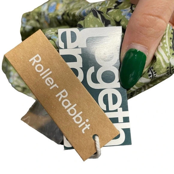 Roller Rabbit Turin‎ Ellyott Dress Olive Green Blue Paisley Size Large - Picture 10 of 12